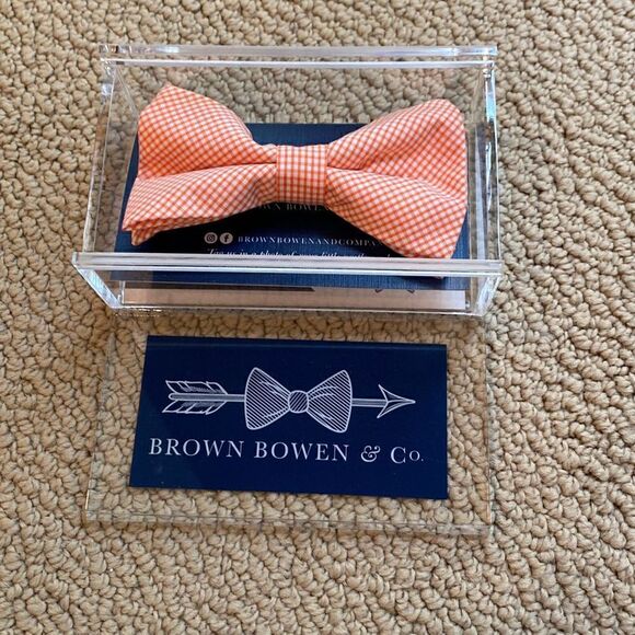NWT Brown Bowen & Co. Mens Bowentie – Oyster Point Orange Gingham - Picture 3 of 4
